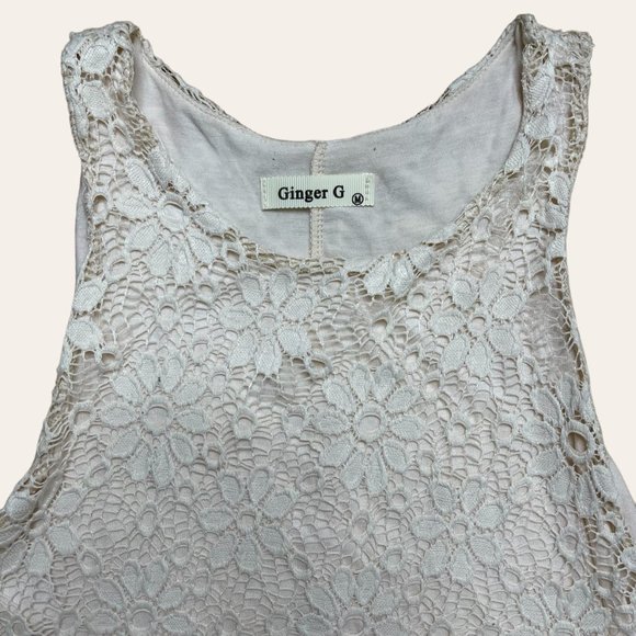 Ginger G A-Line Dress Medium M Cream Full Lace Lined Knee Length Stretch - Picture 11 of 16